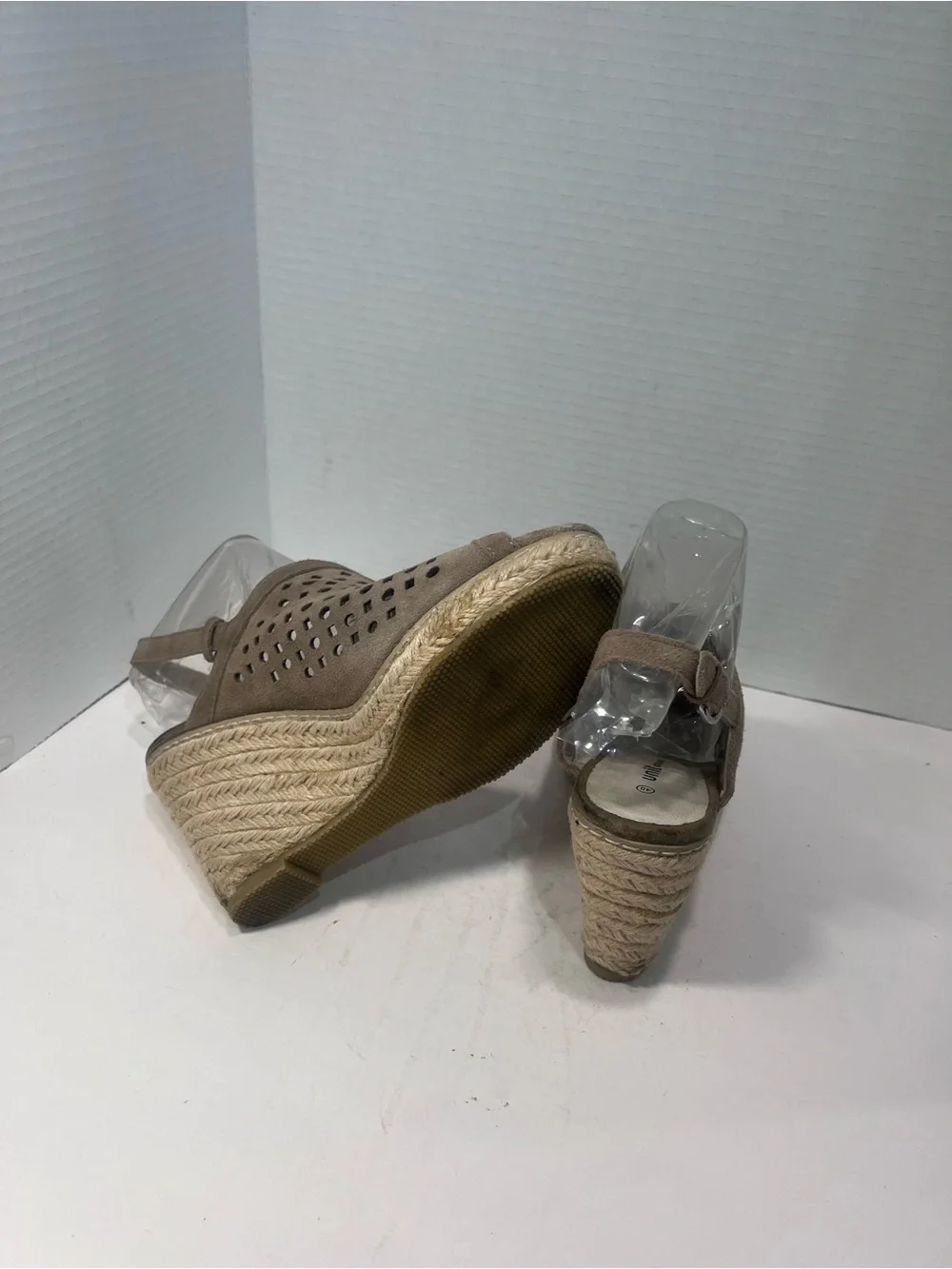 Women’s Taupe Perforated Espadrille Wedge Sandals